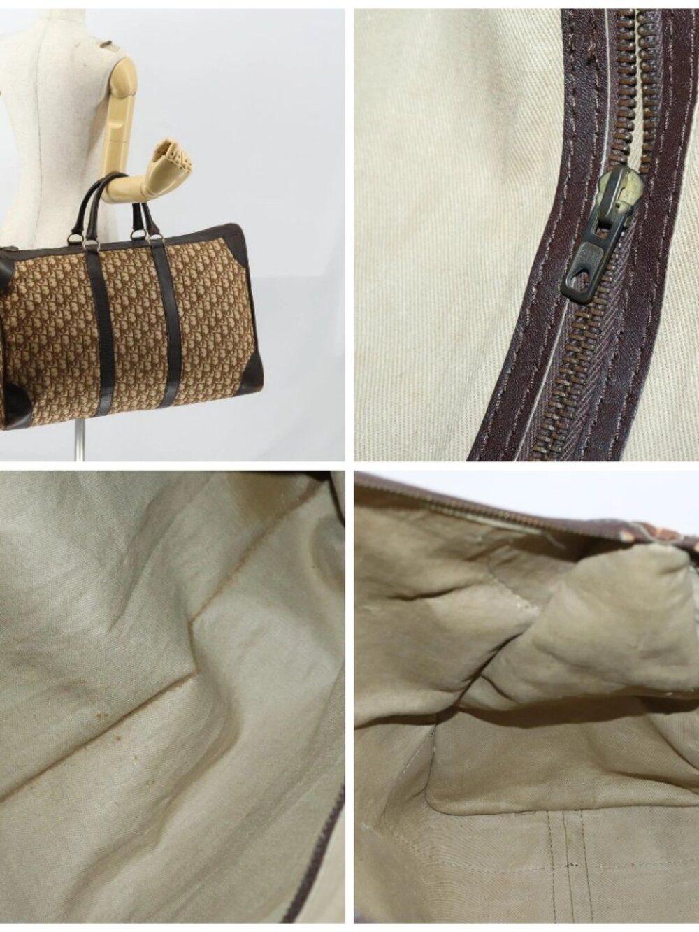 Christian Dior Trotter Canvas Boston Bag Beige Gold - Picture 16 of 16